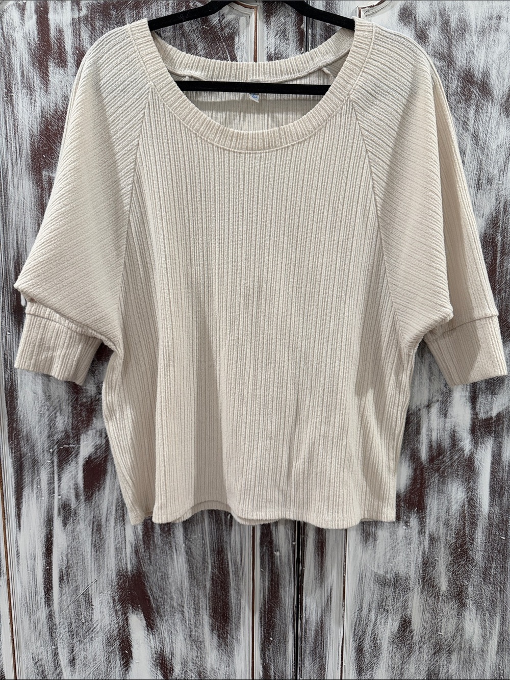 UE Cream Ribbed Short-Sleeve Sweatshirt